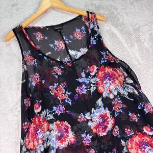 Torrid Women's Black Floral Sleeveless‎ Sheer Hi-Low Tank Top Size 1 Casual